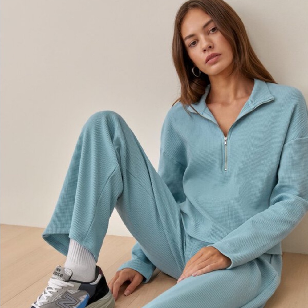 Reformation Blue Half-Zip Sweatshirt